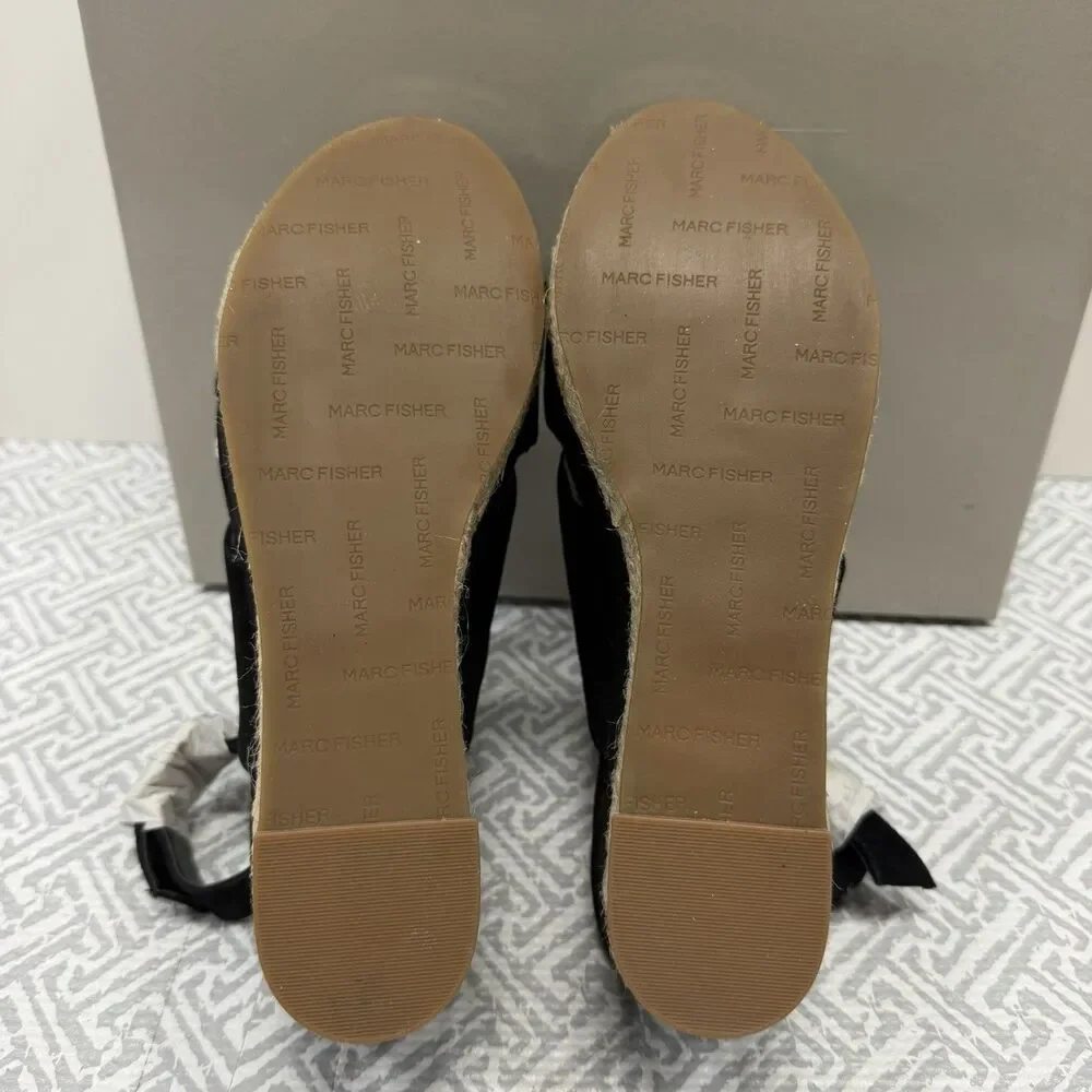 Marc Fisher Black Suede Flama Slingback Espadrille Platform Wedge Sandals 6 New